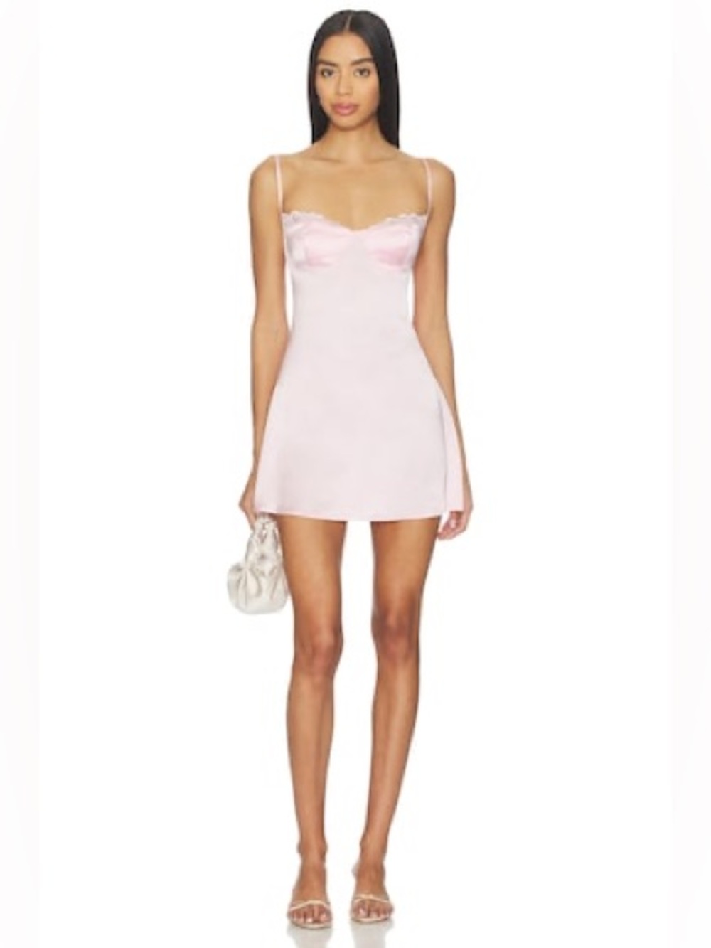 superdown claire Light Pink Satin Slip with Lace Accents